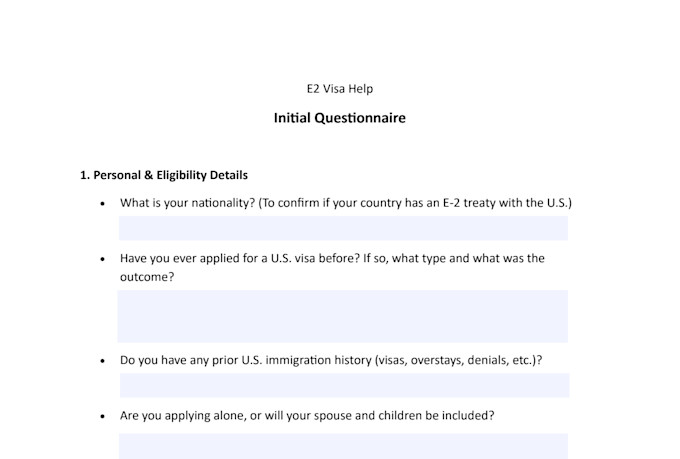 help you prepare for your USA e2 visa case